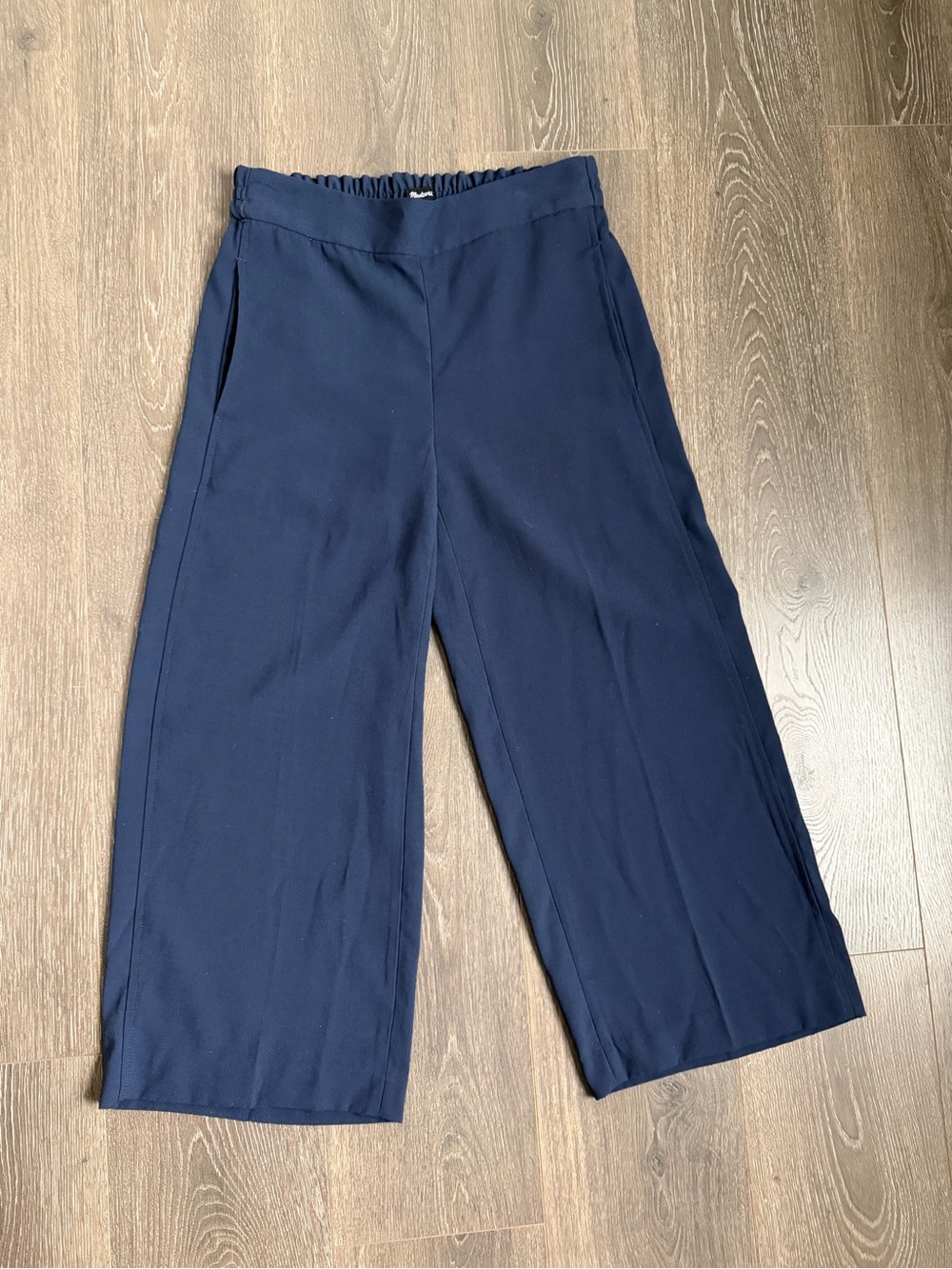 Madewell Navy Wide-Leg Cropped Pants Women’s Pull On Elastic Waist Small - Picture 2 of 6